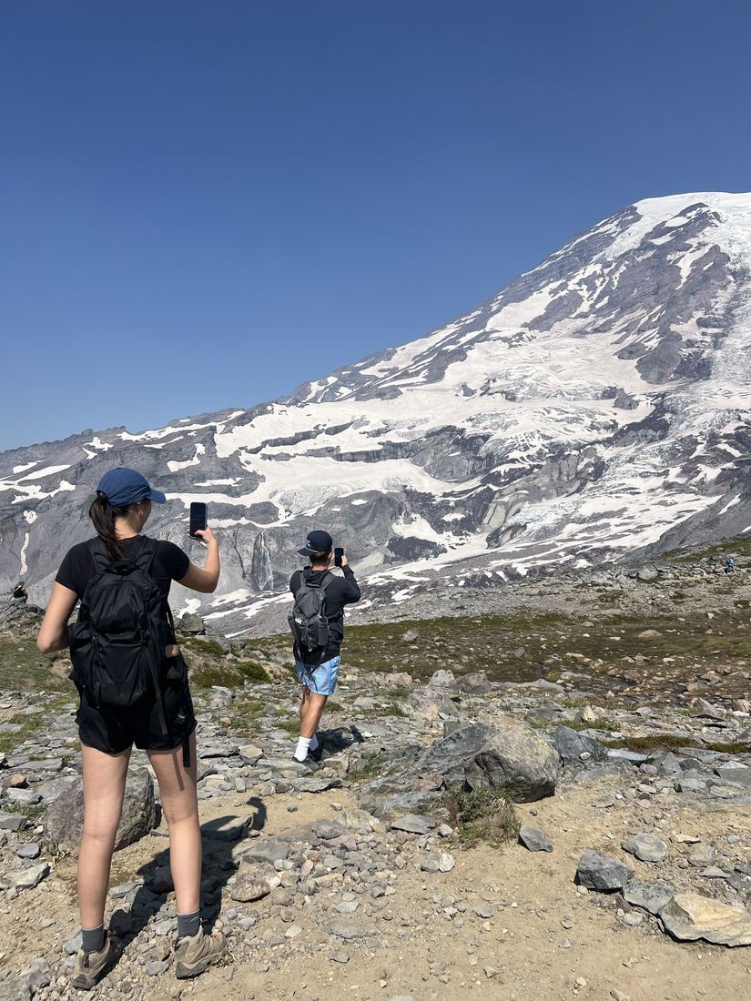 Hiking near a glacier with friends